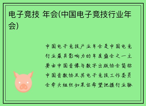 电子竞技 年会(中国电子竞技行业年会)